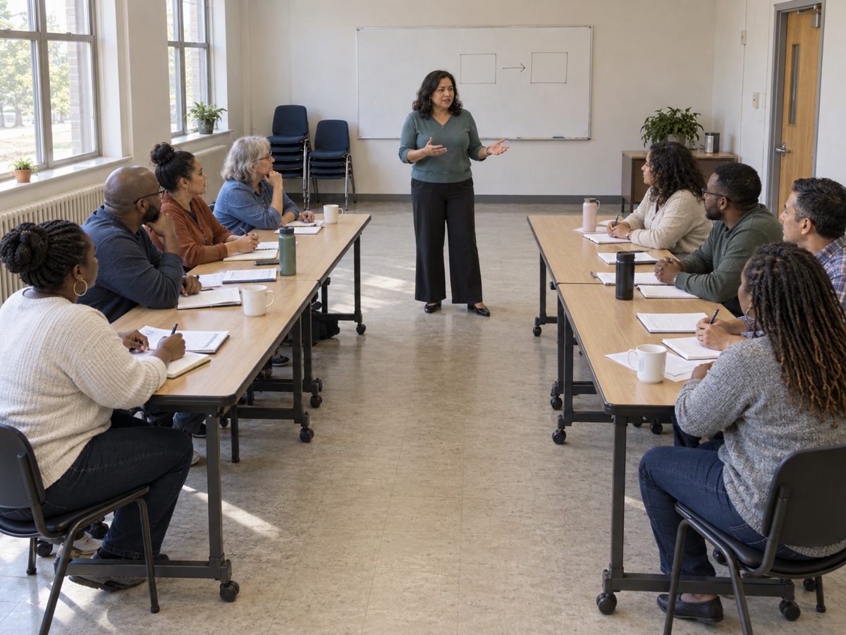 Program staff facilitating a cohort of business owners